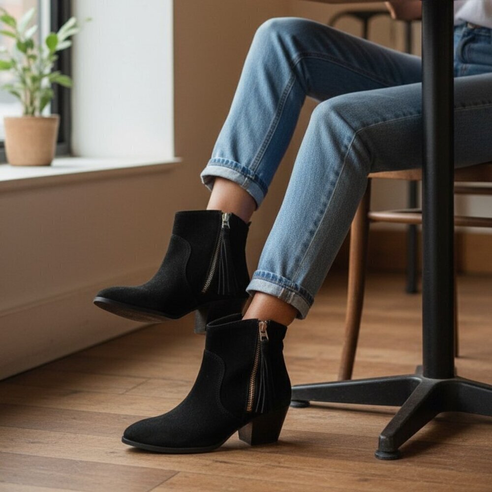 Zadig & Voltaire Molly Suede Leather Ankle Boots Black Booties $498, Sz 39